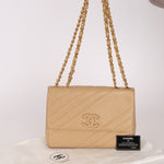 Rare Chanel 1995 Beige Caviar Diagonal Stitch Jumbo Flap Bag 24k GP - FashioNica