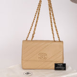 Rare Chanel 1995 Beige Caviar Diagonal Stitch Jumbo Flap Bag 24k GP - FashioNica