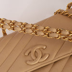 Rare Chanel 1995 Beige Caviar Diagonal Stitch Jumbo Flap Bag 24k GP - FashioNica