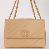 Rare Chanel 1995 Beige Caviar Diagonal Stitch Jumbo Flap Bag 24k GP - FashioNica