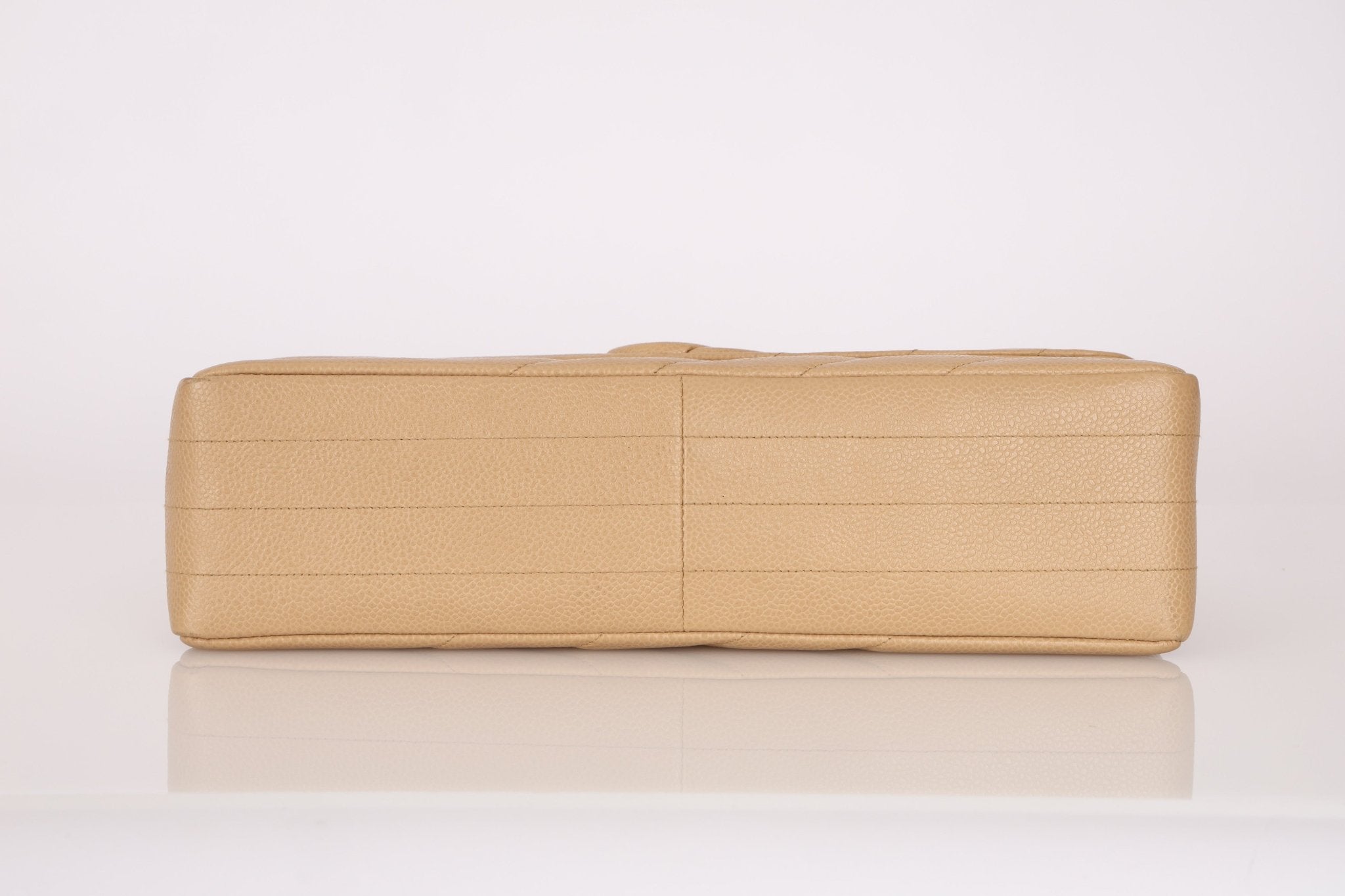 Rare Chanel 1995 Beige Caviar Diagonal Stitch Jumbo Flap Bag 24k GP - FashioNica