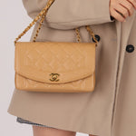 Rare Chanel 1995 Dark Beige Caviar Small Diana 24K GP - FashioNica