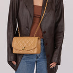 Rare Chanel 1995 Dark Beige Caviar Small Diana 24K GP - FashioNica