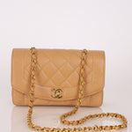 Rare Chanel 1995 Dark Beige Caviar Small Diana 24K GP - FashioNica