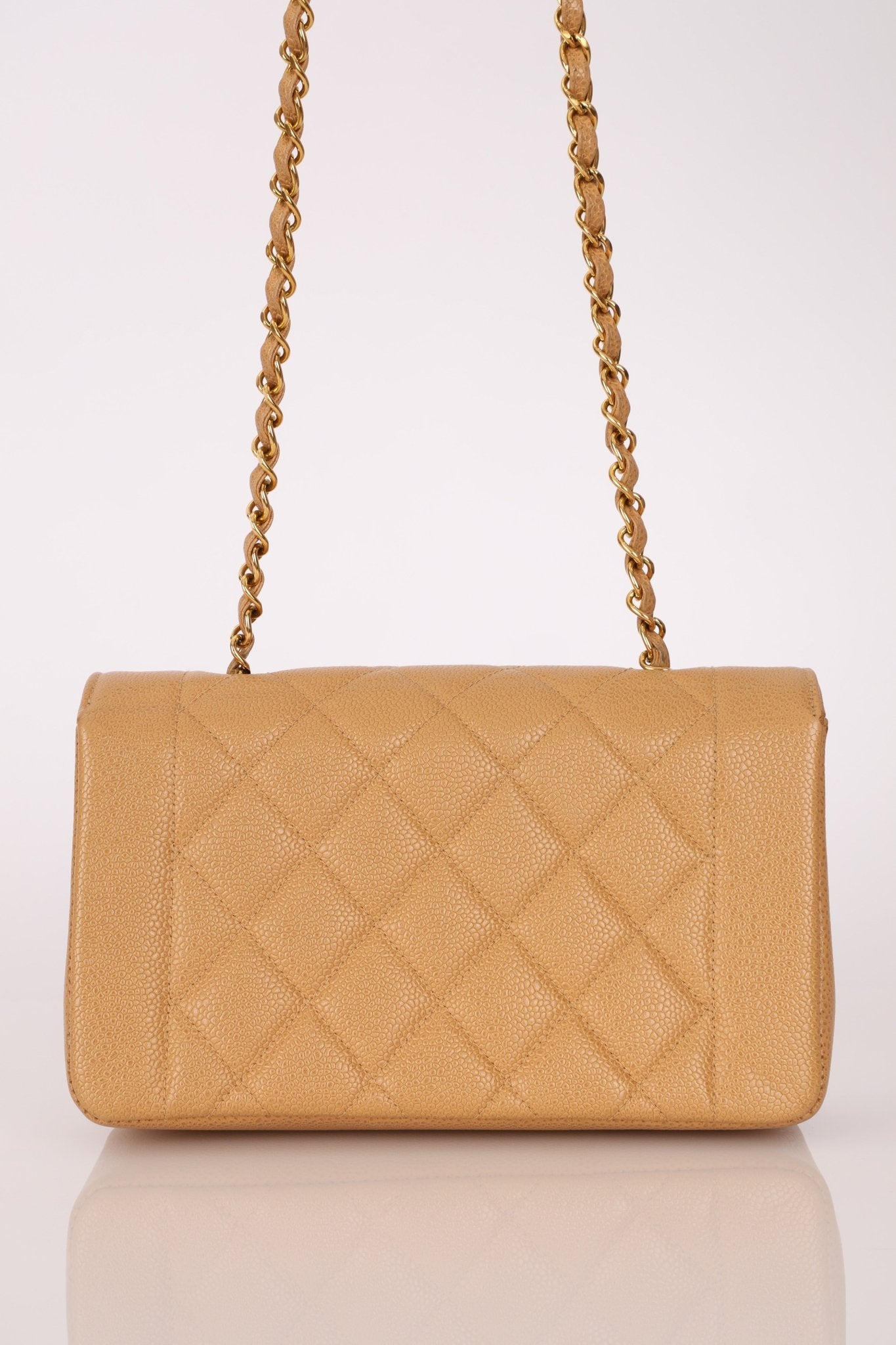 Rare Chanel 1995 Dark Beige Caviar Small Diana 24K GP - FashioNica