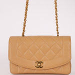 Rare Chanel 1995 Dark Beige Caviar Small Diana 24K GP - FashioNica