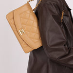 Rare Chanel 1995 Dark Beige Caviar Small Diana 24K GP - FashioNica