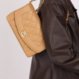 Rare Chanel 1995 Dark Beige Caviar Small Diana 24K GP - FashioNica