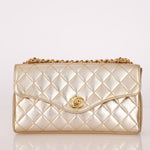 Rare Chanel 1995 Metallic Gold Matelasse Lambskin Turnlock Clutch 24K GP - FashioNica