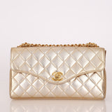 Rare Chanel 1995 Metallic Gold Matelasse Lambskin Turnlock Clutch 24K GP - FashioNica