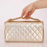 Rare Chanel 1995 Metallic Gold Matelasse Lambskin Turnlock Clutch 24K GP - FashioNica