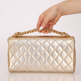 Rare Chanel 1995 Metallic Gold Matelasse Lambskin Turnlock Clutch 24K GP - FashioNica