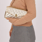 Rare Chanel 1995 Metallic Gold Matelasse Lambskin Turnlock Clutch 24K GP - FashioNica