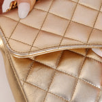 Rare Chanel 1995 Metallic Gold Matelasse Lambskin Turnlock Clutch 24K GP - FashioNica