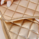 Rare Chanel 1995 Metallic Gold Matelasse Lambskin Turnlock Clutch 24K GP - FashioNica