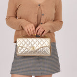 Rare Chanel 1995 Metallic Gold Matelasse Lambskin Turnlock Clutch 24K GP - FashioNica