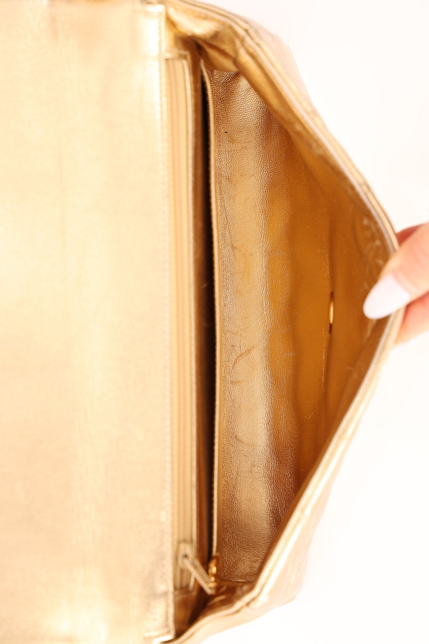 Rare Chanel 1995 Metallic Gold Matelasse Lambskin Turnlock Clutch 24K GP - FashioNica