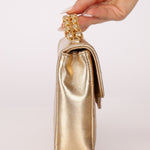 Rare Chanel 1995 Metallic Gold Matelasse Lambskin Turnlock Clutch 24K GP - FashioNica