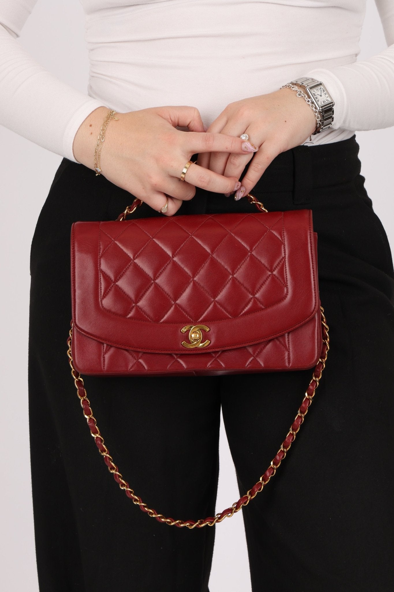 Rare Chanel 1996 Bordeaux Lambskin Medium Diana Flap Bag 24k GP - FashioNica