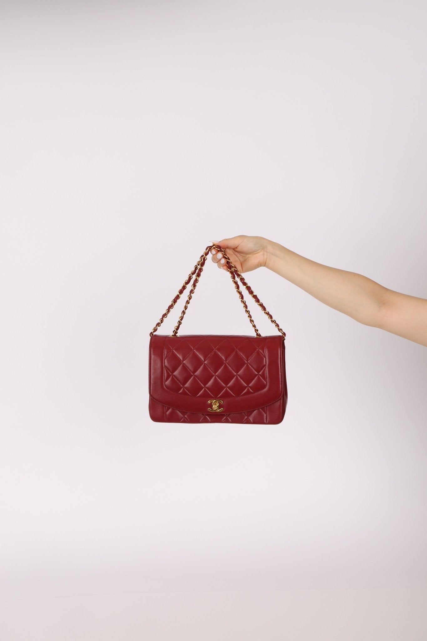 Rare Chanel 1996 Bordeaux Lambskin Medium Diana Flap Bag 24k GP - FashioNica