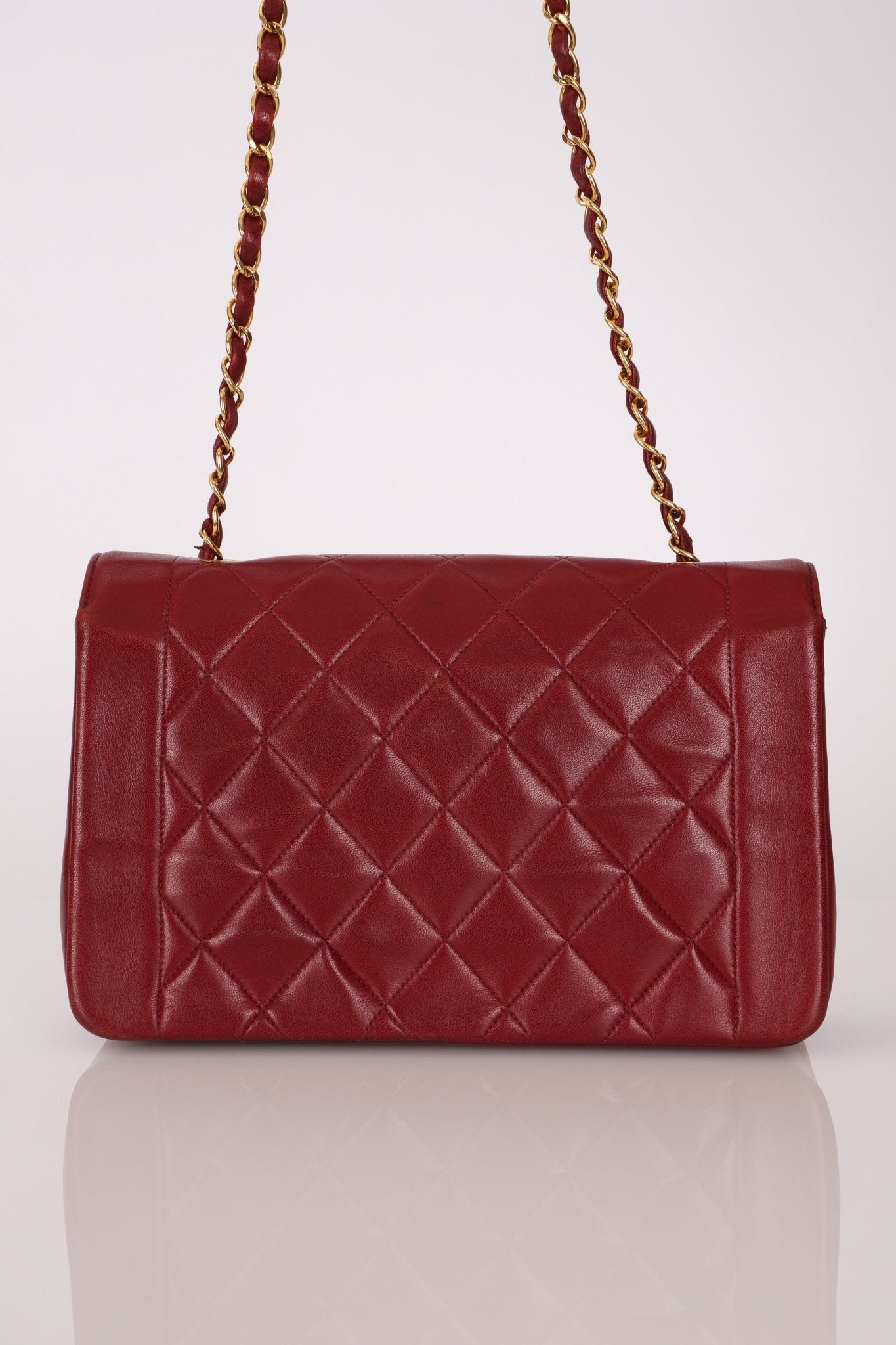 Rare Chanel 1996 Bordeaux Lambskin Medium Diana Flap Bag 24k GP - FashioNica