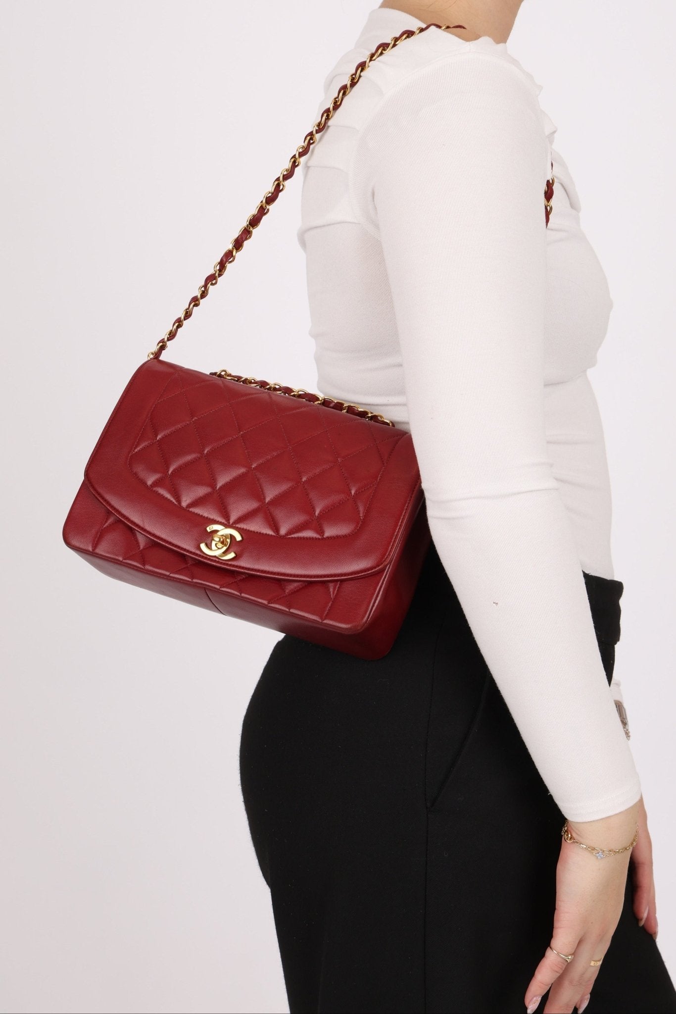 Rare Chanel 1996 Bordeaux Lambskin Medium Diana Flap Bag 24k GP - FashioNica