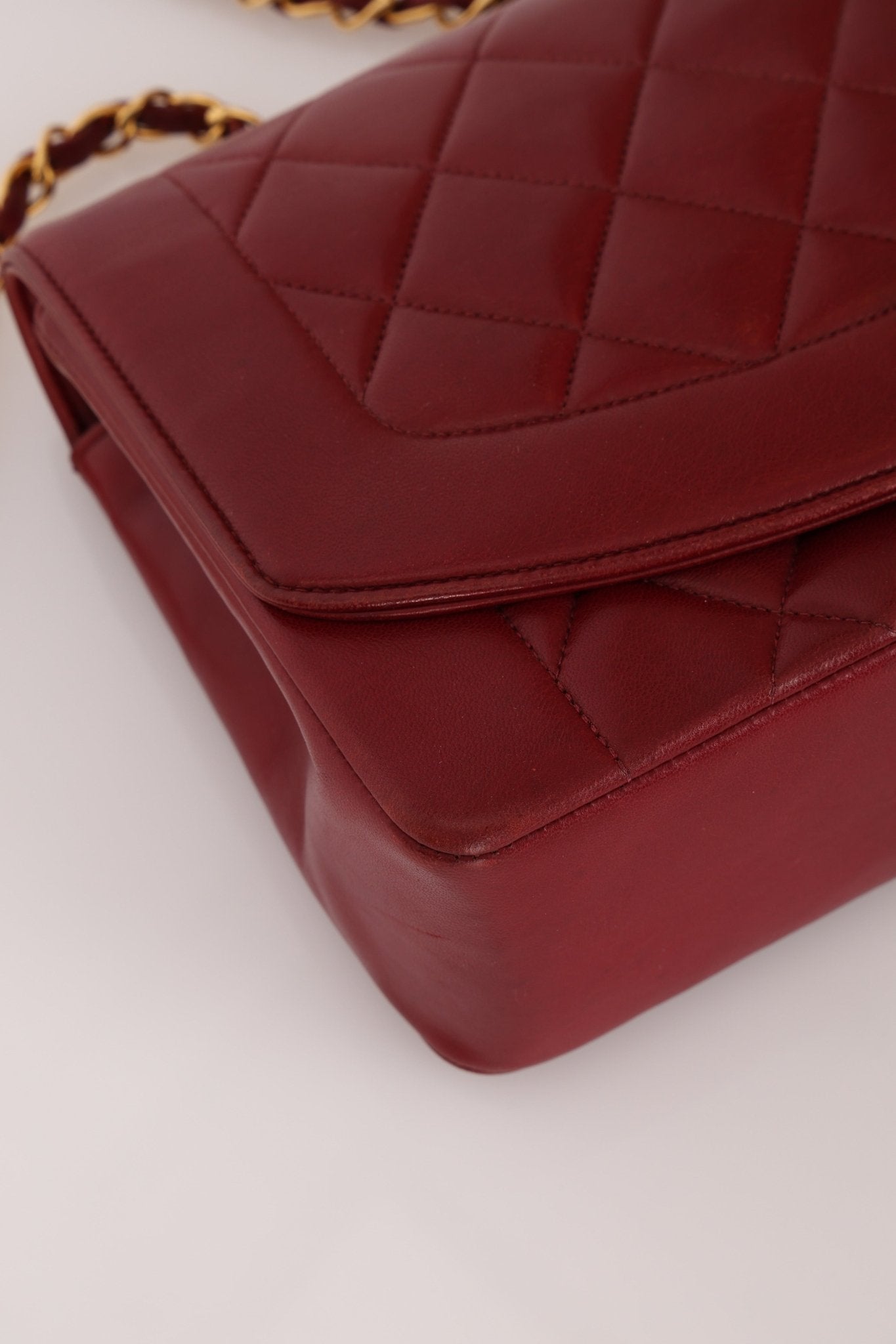 Rare Chanel 1996 Bordeaux Lambskin Medium Diana Flap Bag 24k GP - FashioNica