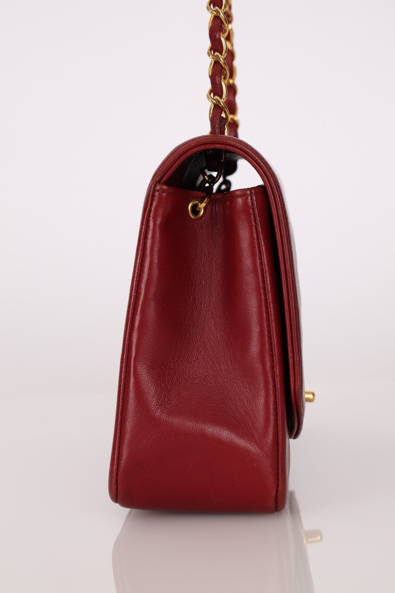 Rare Chanel 1996 Bordeaux Lambskin Medium Diana Flap Bag 24k GP - FashioNica