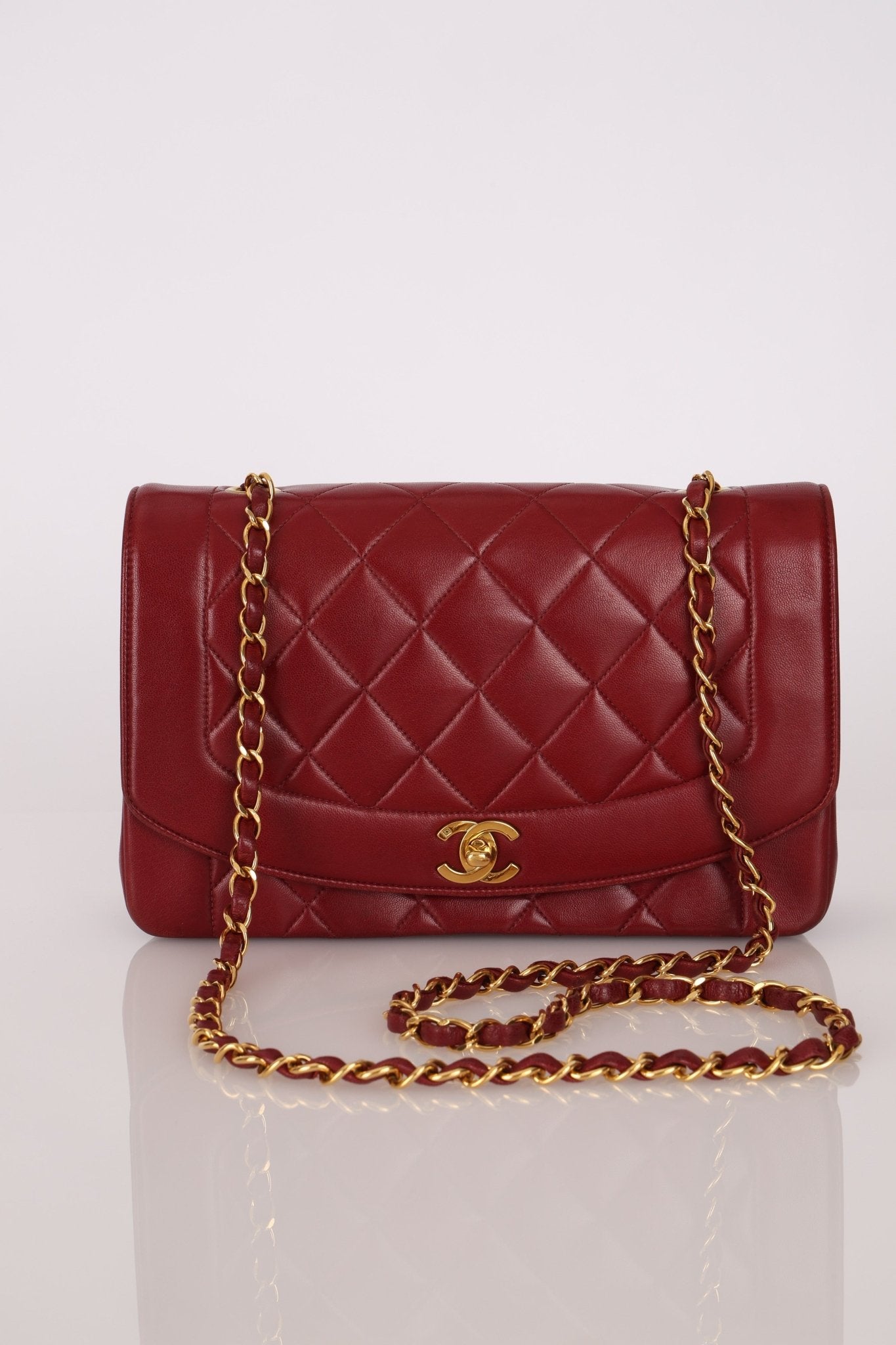 Rare Chanel 1996 Bordeaux Lambskin Medium Diana Flap Bag 24k GP - FashioNica