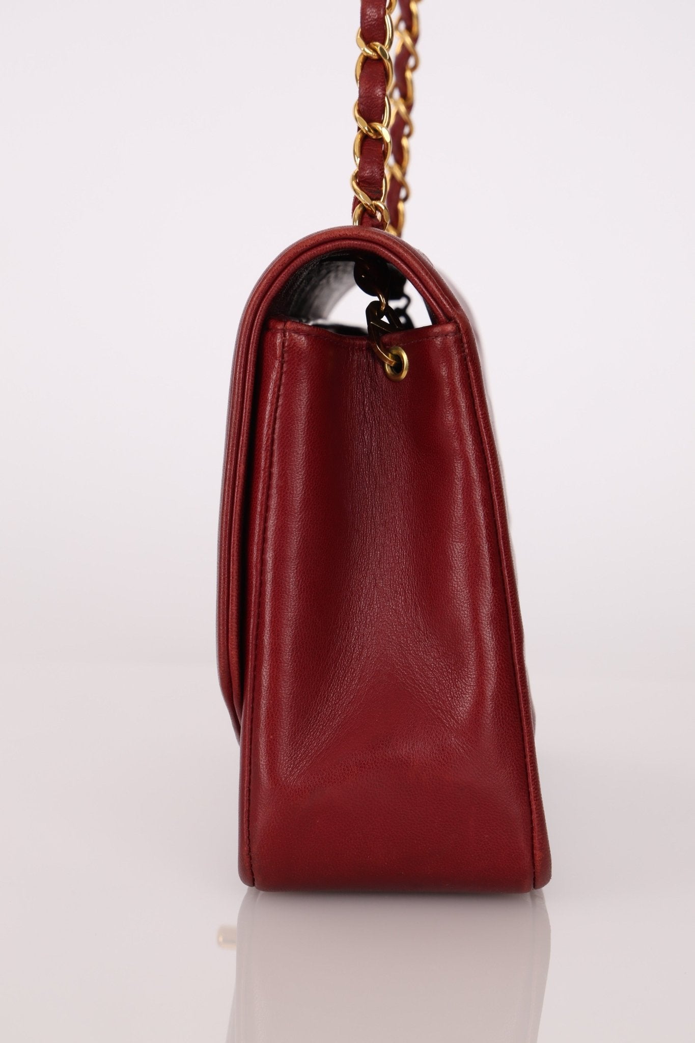 Rare Chanel 1996 Bordeaux Lambskin Medium Diana Flap Bag 24k GP - FashioNica