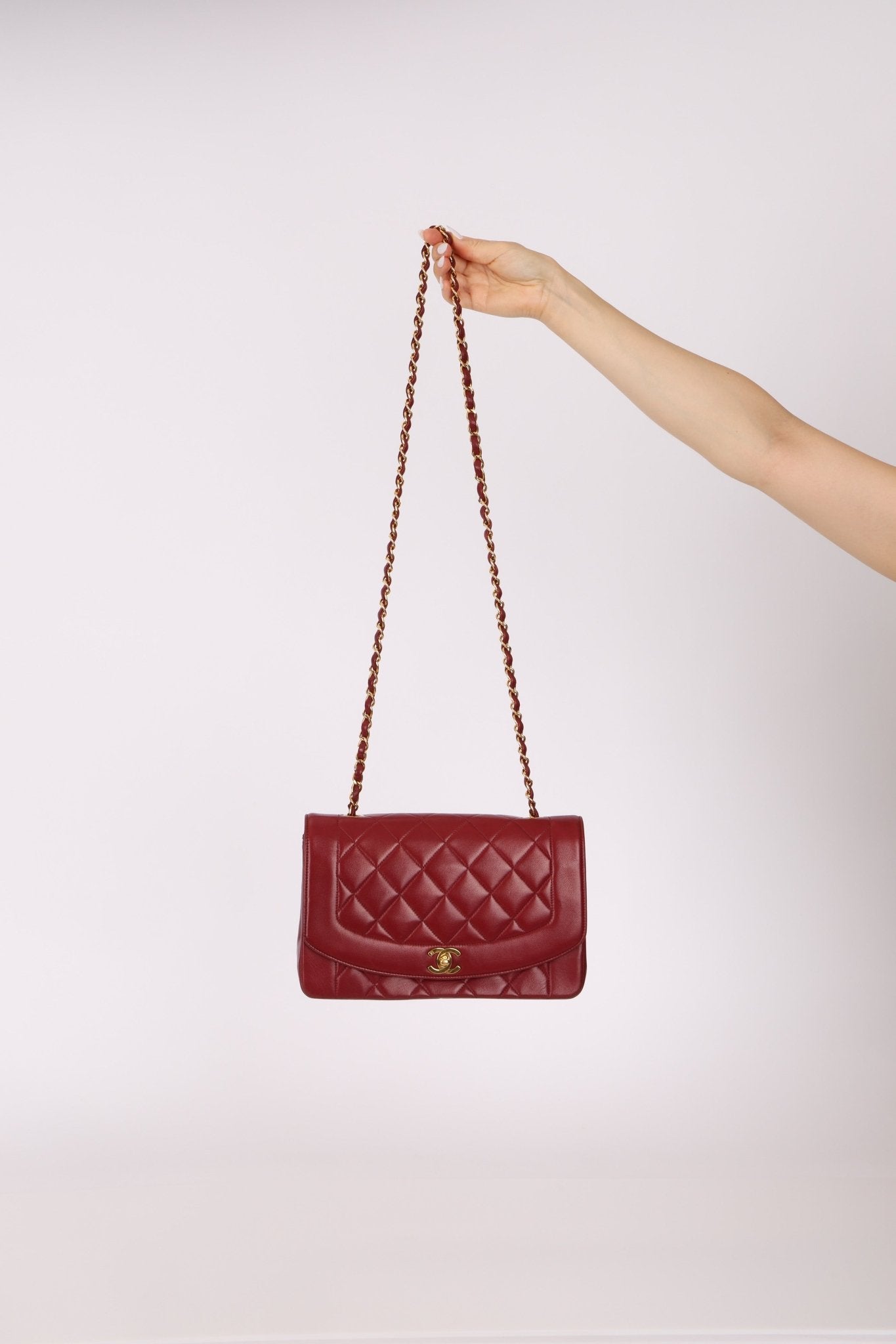 Rare Chanel 1996 Bordeaux Lambskin Medium Diana Flap Bag 24k GP - FashioNica