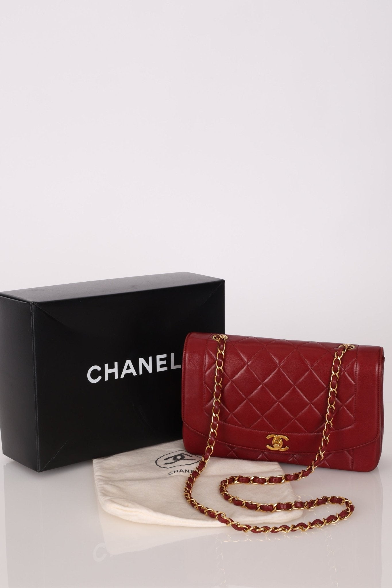 Rare Chanel 1996 Bordeaux Lambskin Medium Diana Flap Bag 24k GP - FashioNica
