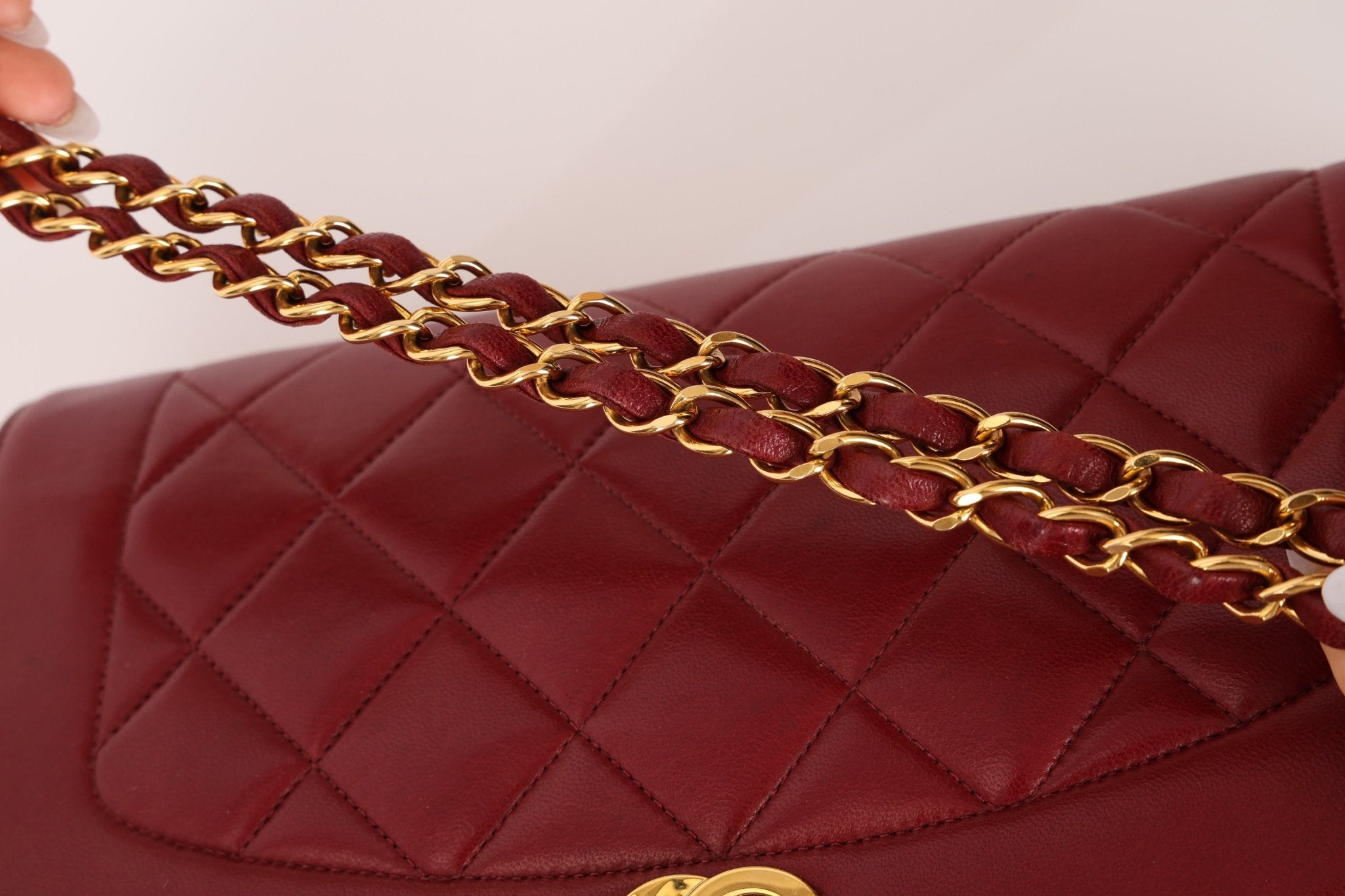 Rare Chanel 1996 Bordeaux Lambskin Medium Diana Flap Bag 24k GP - FashioNica