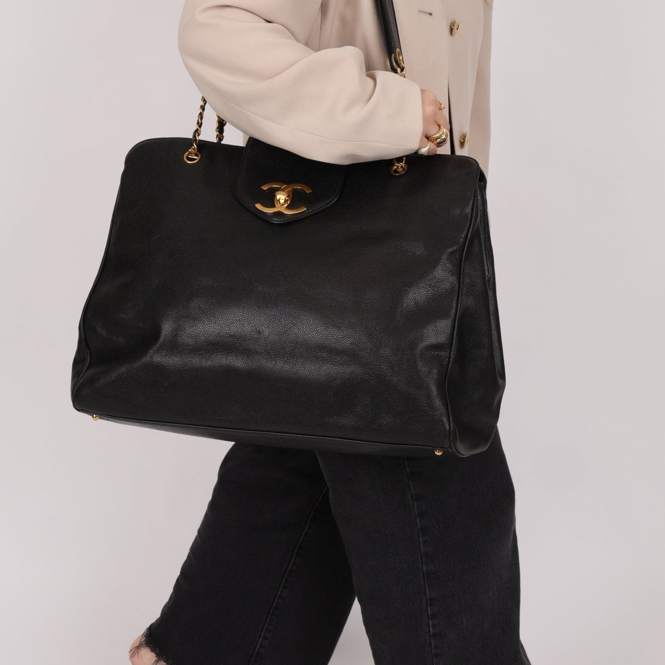 Rare Chanel 1996 Caviar Double - Sided Supermodel Tote - FashioNica