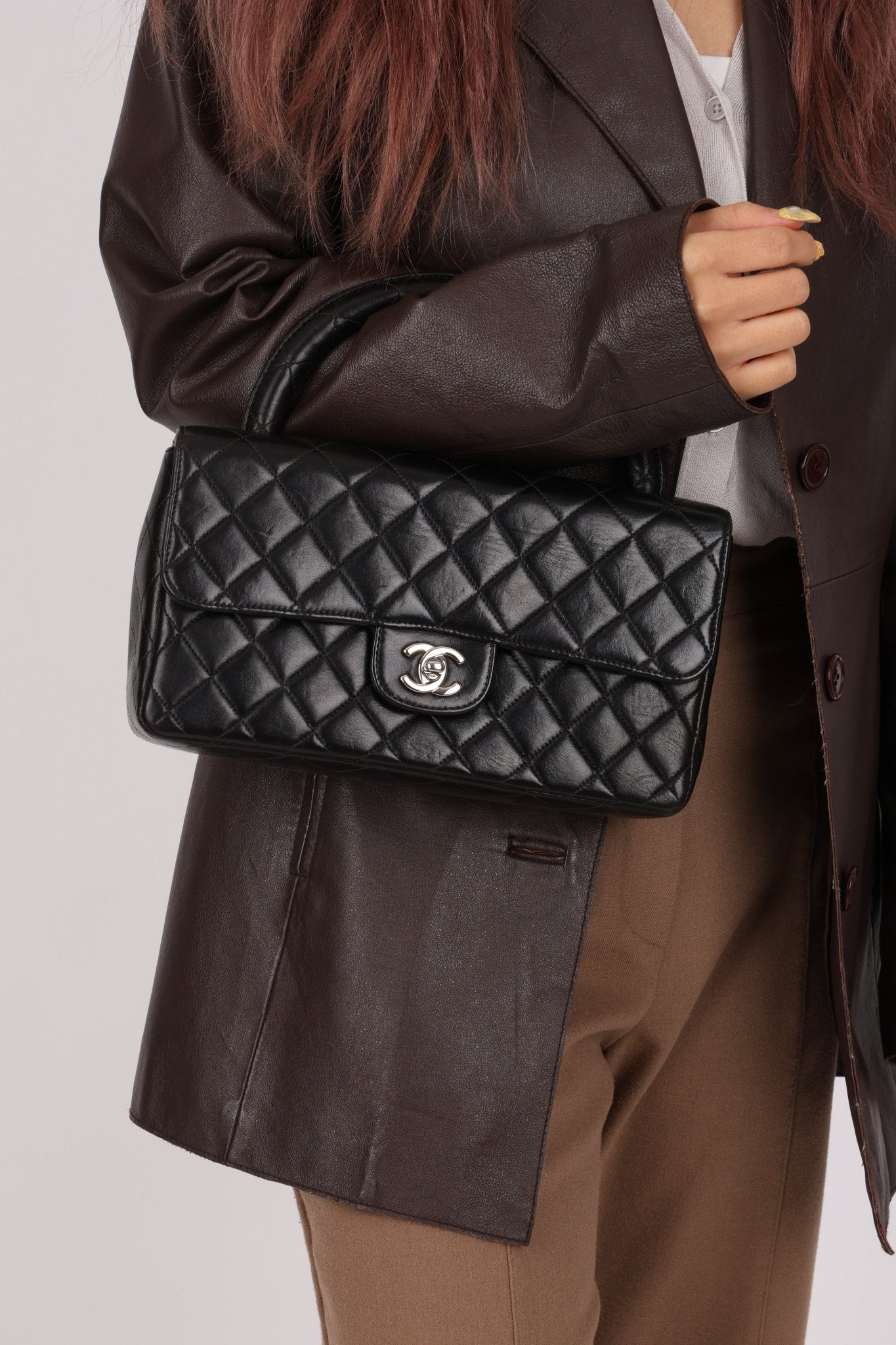 Rare Chanel 1996 Lambskin East West Kelly Top Handle SHW - FashioNica