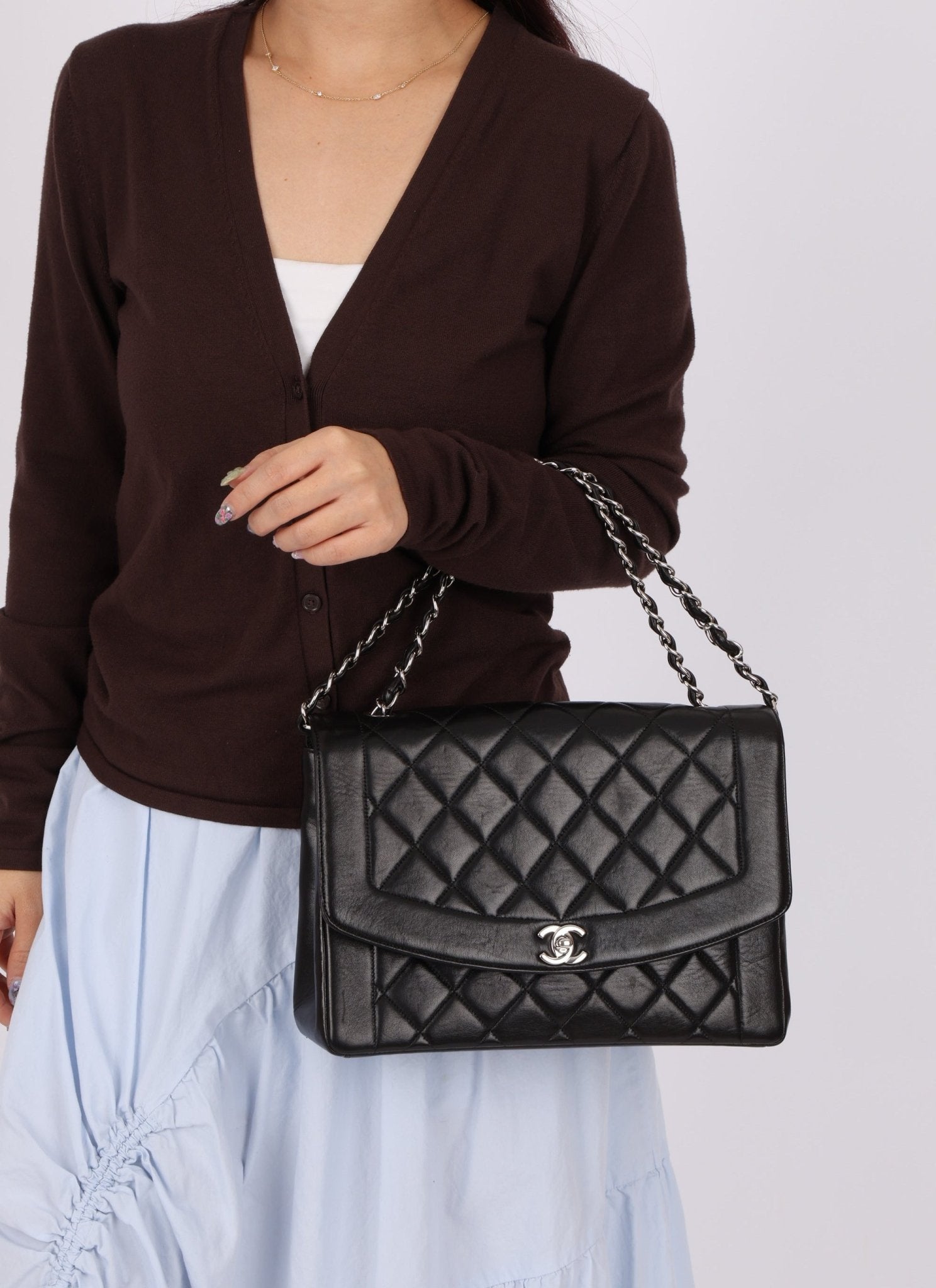 Rare Chanel 1996 Lambskin Large Diana SHW - FashioNica