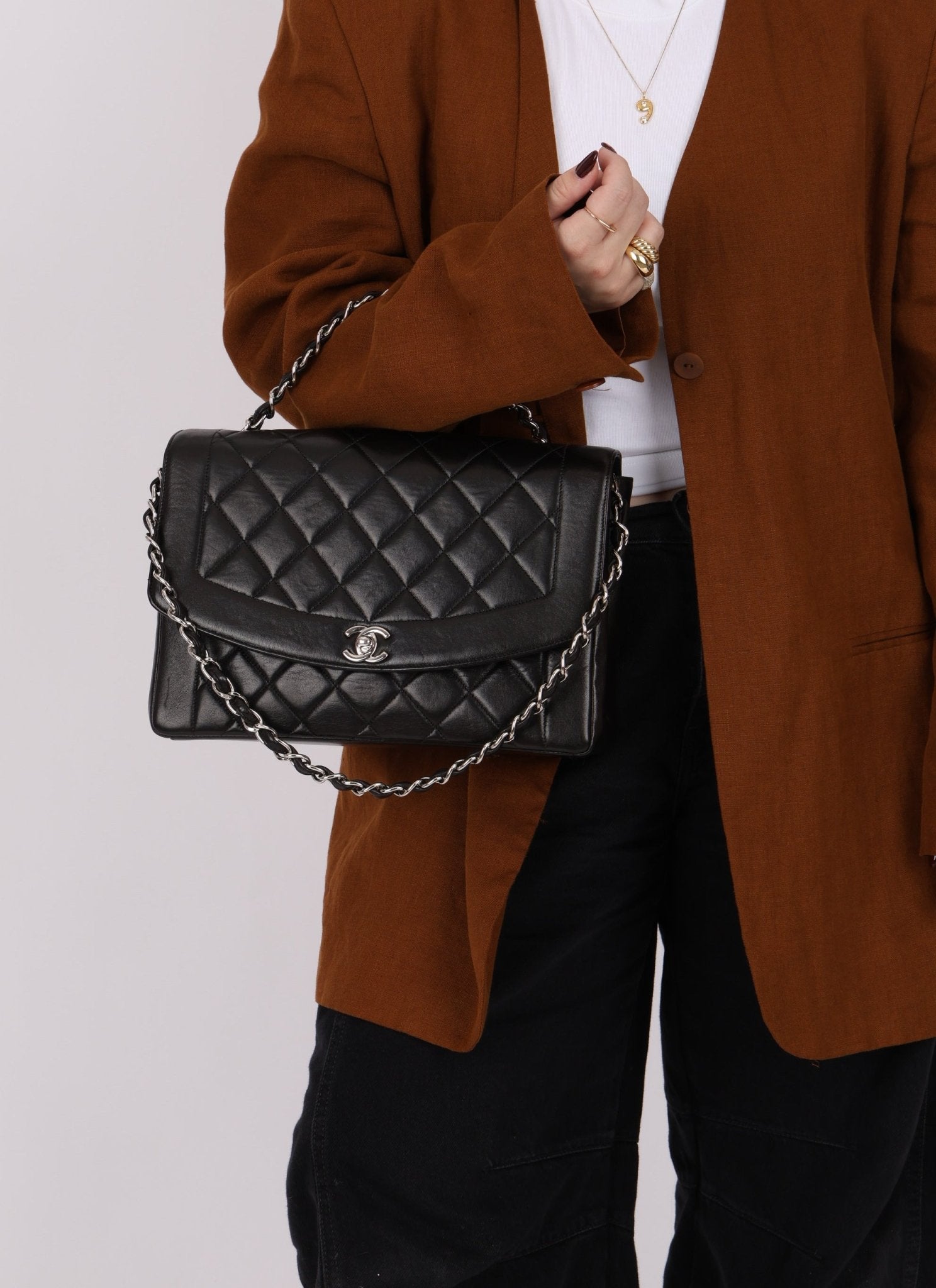 Rare Chanel 1996 Lambskin Large Diana SHW - FashioNica