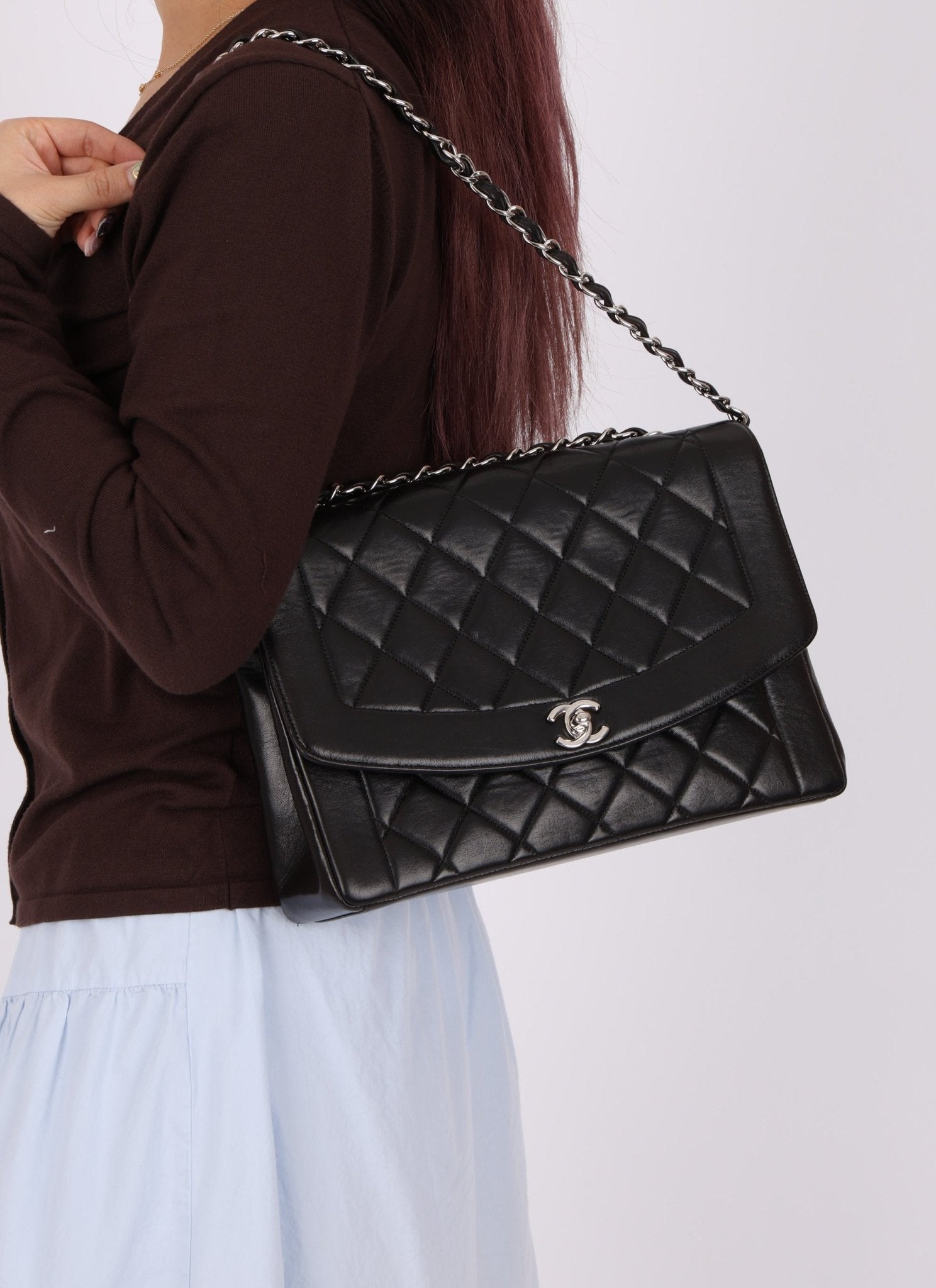 Rare Chanel 1996 Lambskin Large Diana SHW - FashioNica