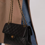 Rare Chanel 1996 Lambskin XL Double Sided Turnlock Classic Flap Bag 24K GP - FashioNica