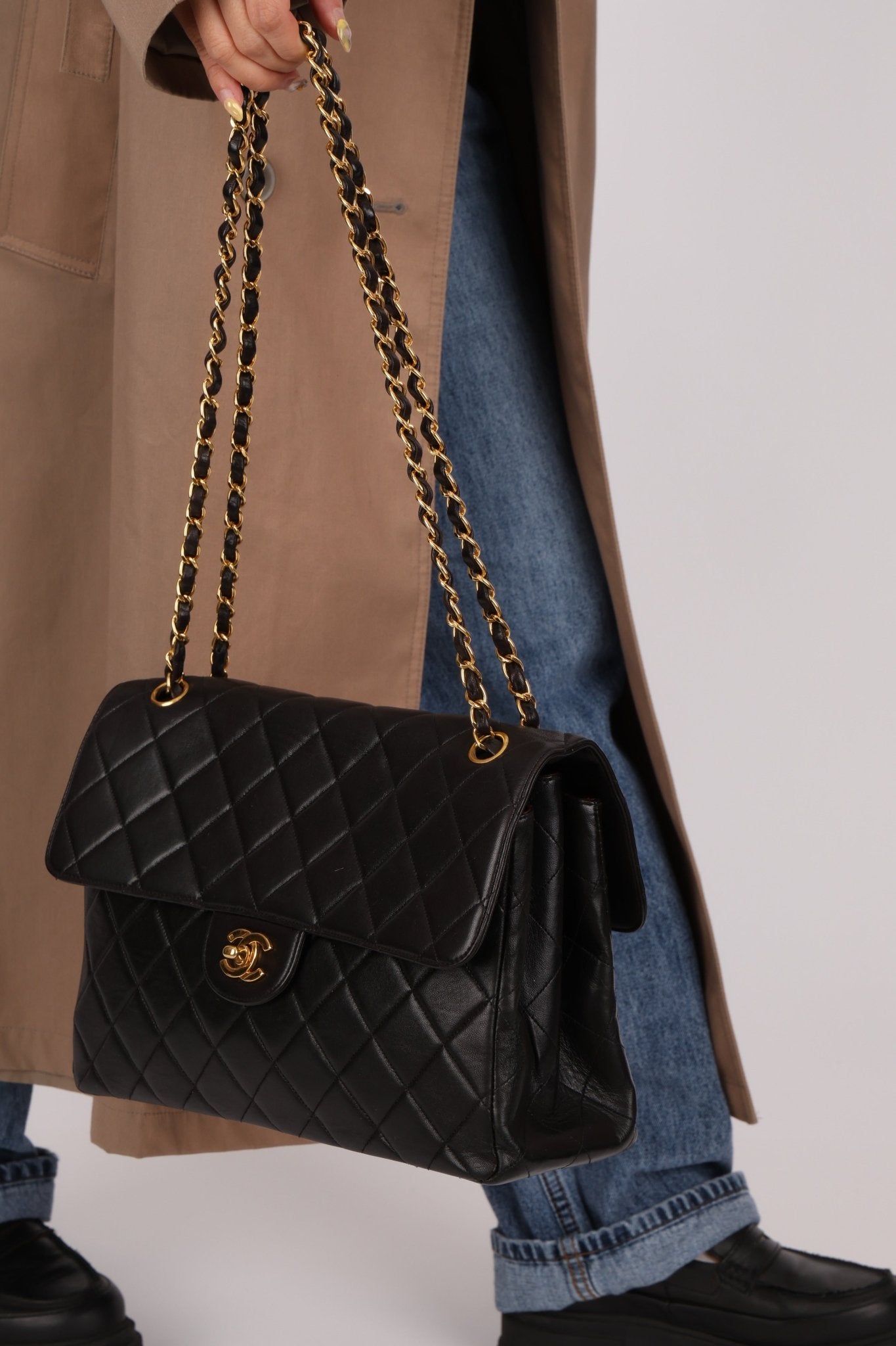 Rare Chanel 1996 Lambskin XL Double Sided Turnlock Classic Flap Bag 24K GP - FashioNica