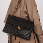 Rare Chanel 1996 Lambskin XL Double Sided Turnlock Classic Flap Bag 24K GP - FashioNica
