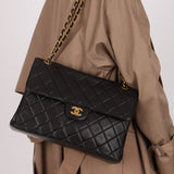 Rare Chanel 1996 Lambskin XL Double Sided Turnlock Classic Flap Bag 24K GP - FashioNica