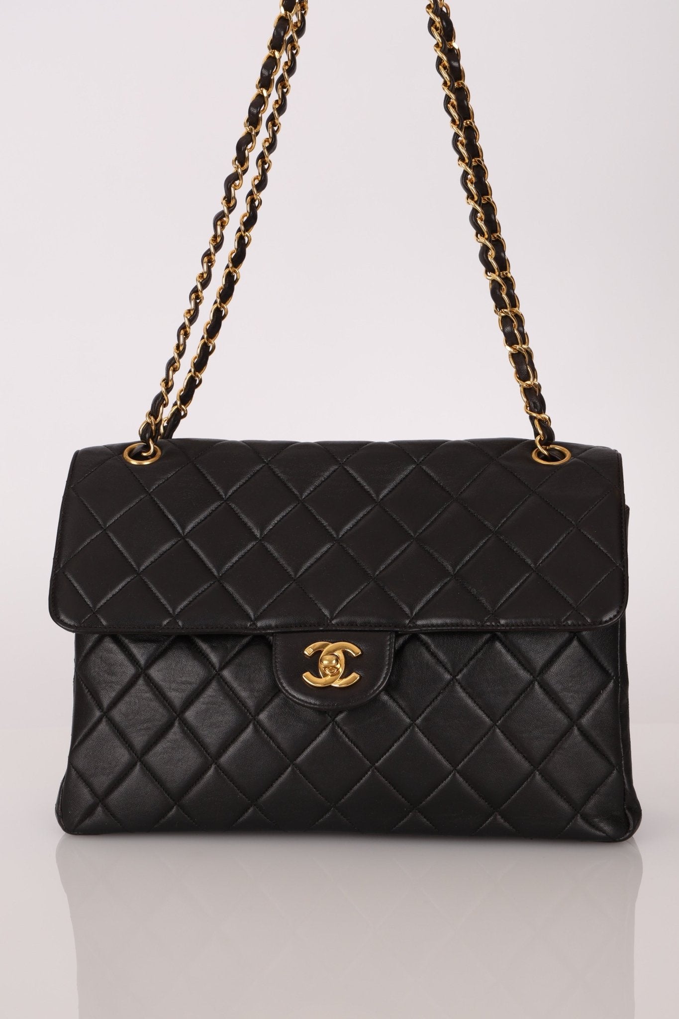 Rare Chanel 1996 Lambskin XL Double Sided Turnlock Classic Flap Bag 24K GP - FashioNica