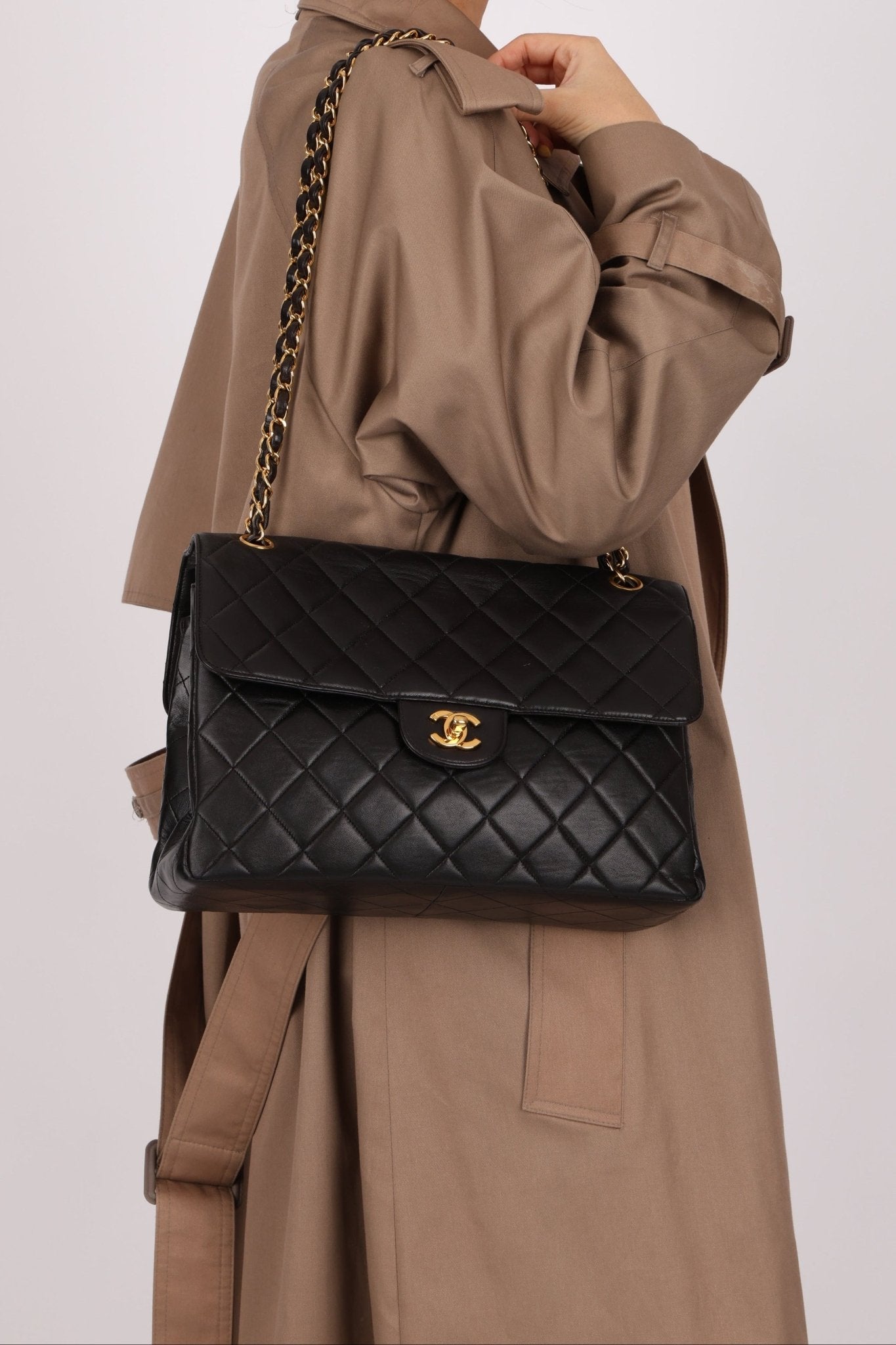 Rare Chanel 1996 Lambskin XL Double Sided Turnlock Classic Flap Bag 24K GP - FashioNica