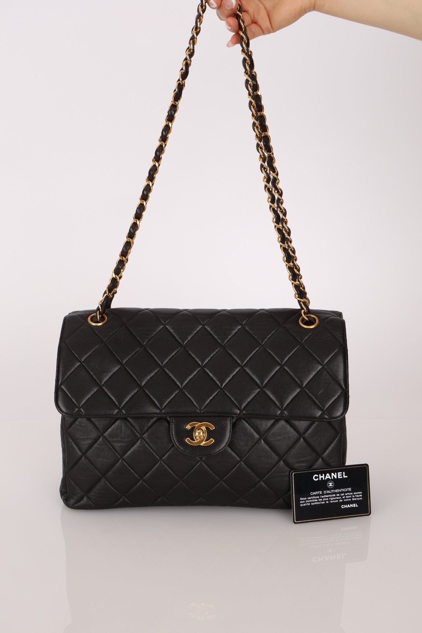 Rare Chanel 1996 Lambskin XL Double Sided Turnlock Classic Flap Bag 24K GP - FashioNica