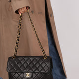 Rare Chanel 1996 Lambskin XL Double Sided Turnlock Classic Flap Bag 24K GP - FashioNica
