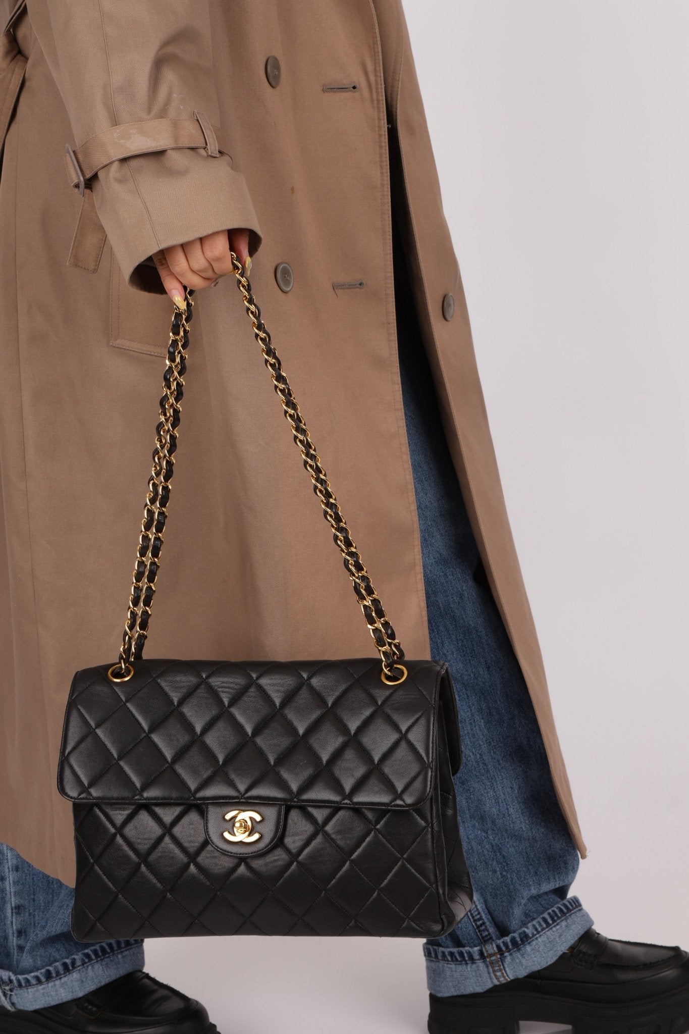 Rare Chanel 1996 Lambskin XL Double Sided Turnlock Classic Flap Bag 24K GP - FashioNica