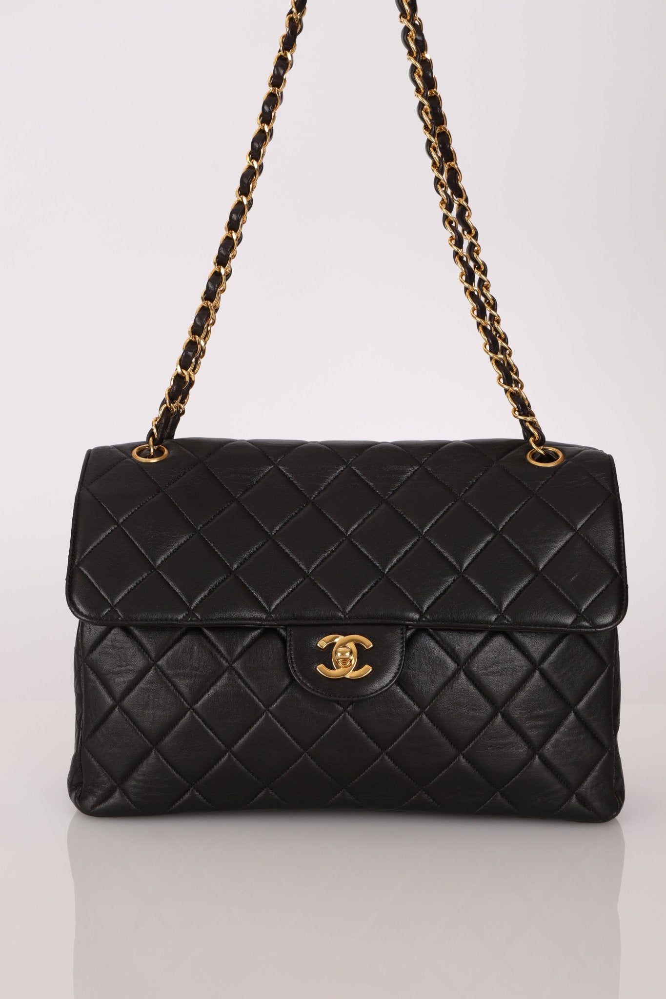 Rare Chanel 1996 Lambskin XL Double Sided Turnlock Classic Flap Bag 24K GP - FashioNica