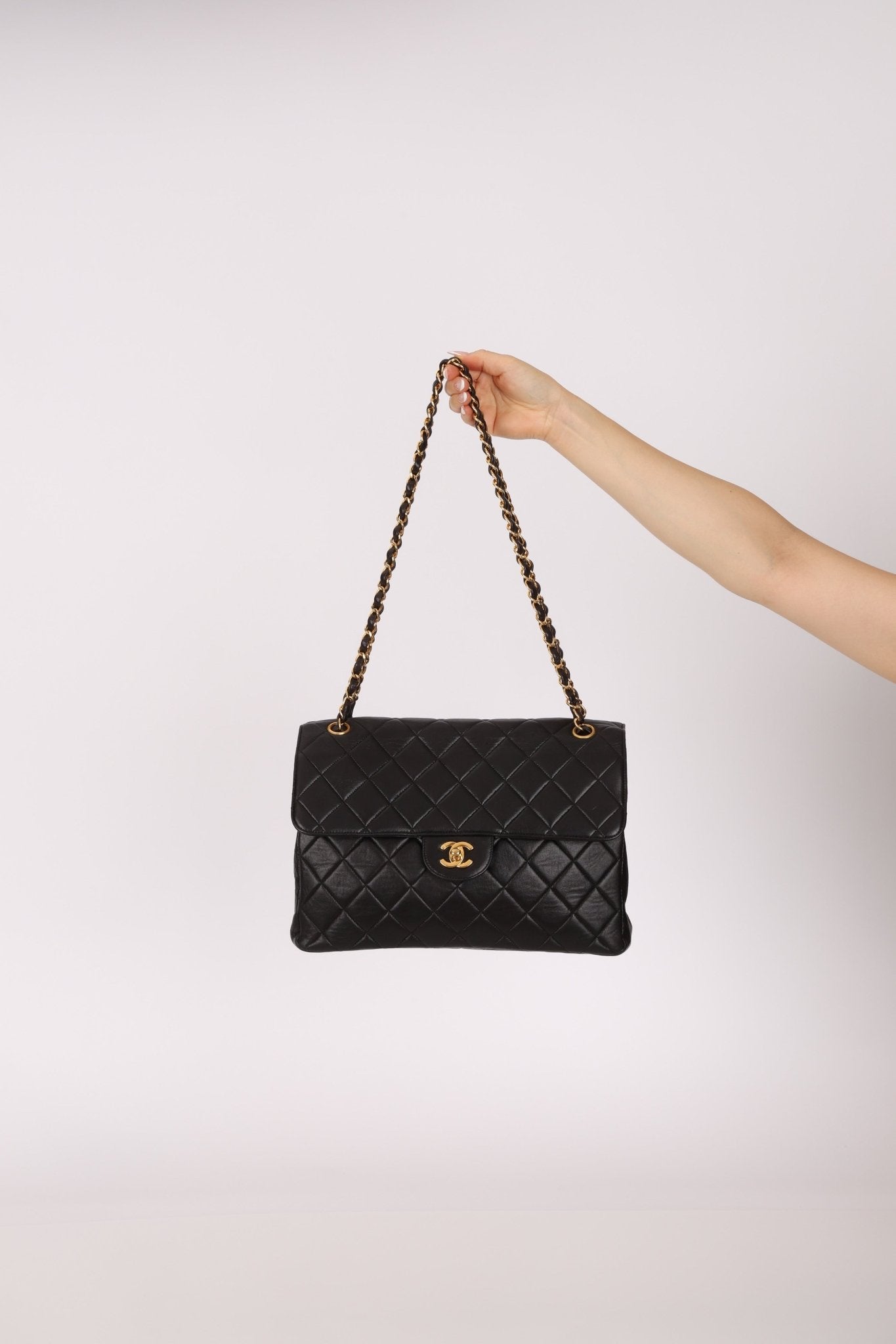 Rare Chanel 1996 Lambskin XL Double Sided Turnlock Classic Flap Bag 24K GP - FashioNica