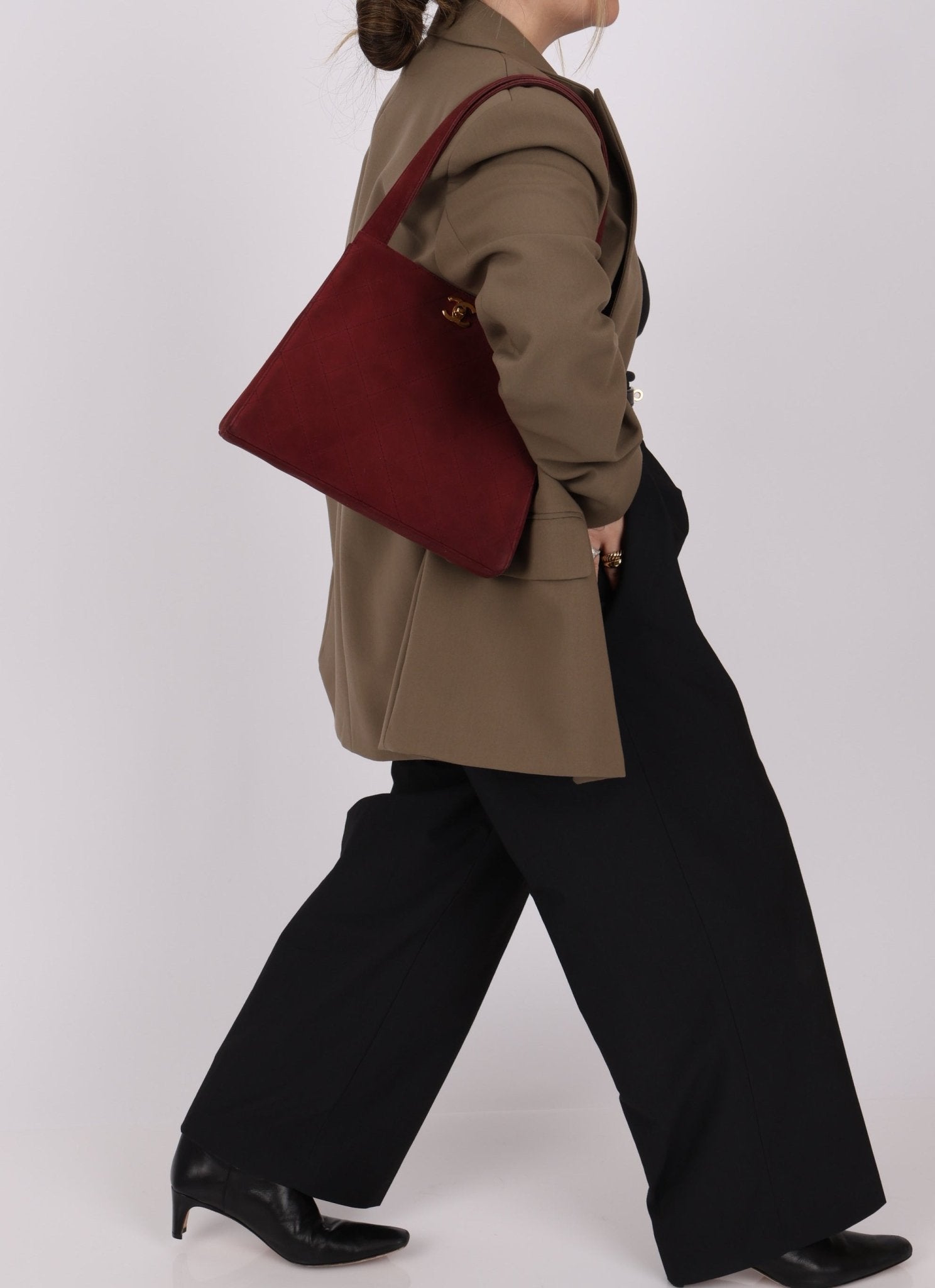 Rare Chanel 1997 Bordeaux Suede Turnlock Kelly Shoulder Bag - FashioNica